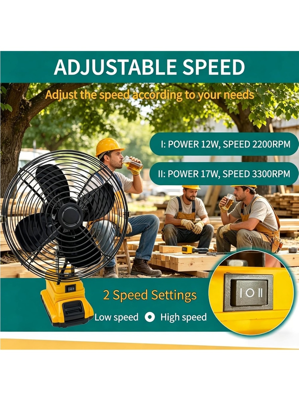 Yellow Portable Battery-Powered Work Fan - no battery. NIB - Picture 5 of 6